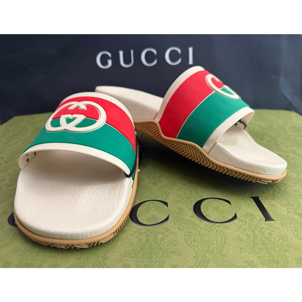 Gucci Interlocking G Web Slide Sandal Ivory Size 8